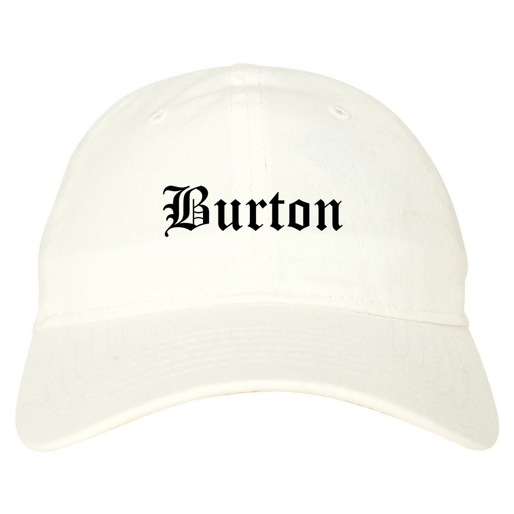 Burton Michigan MI Old English Mens Dad Hat Baseball Cap White