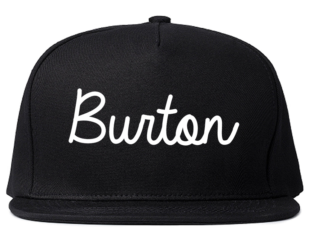 Burton Michigan MI Script Mens Snapback Hat Black