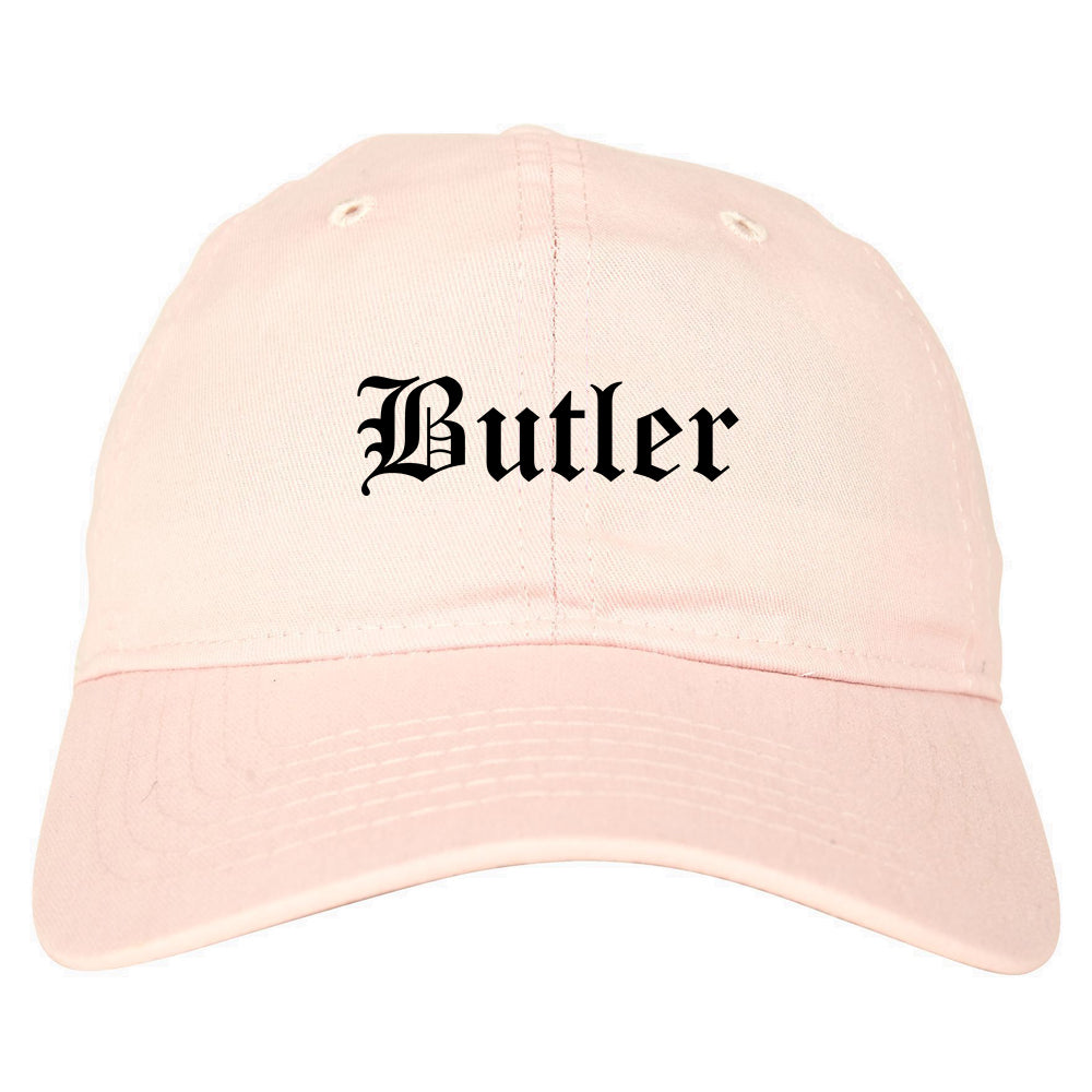 Butler Missouri MO Old English Mens Dad Hat Baseball Cap Pink