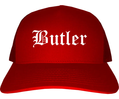Butler Missouri MO Old English Mens Trucker Hat Cap Red