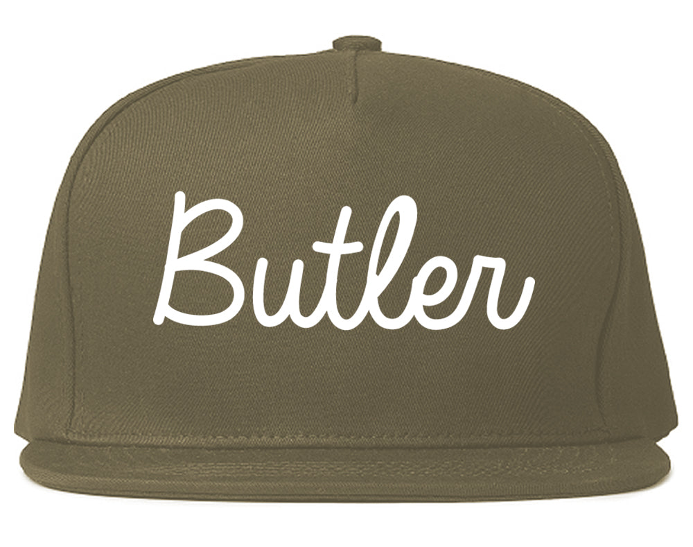 Butler Missouri MO Script Mens Snapback Hat Grey