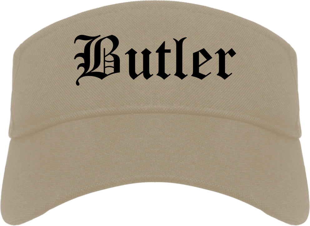 Butler Missouri MO Old English Mens Visor Cap Hat Khaki