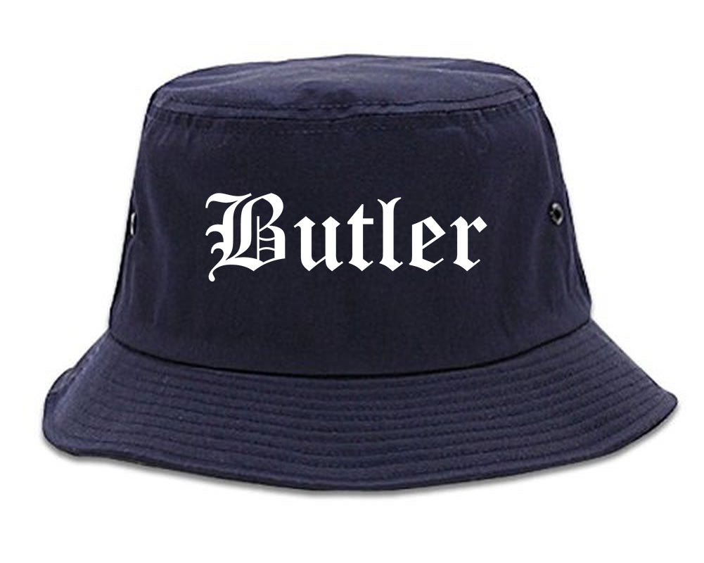 Butler New Jersey NJ Old English Mens Bucket Hat Navy Blue