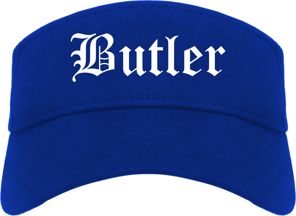 Butler New Jersey NJ Old English Mens Visor Cap Hat Royal Blue
