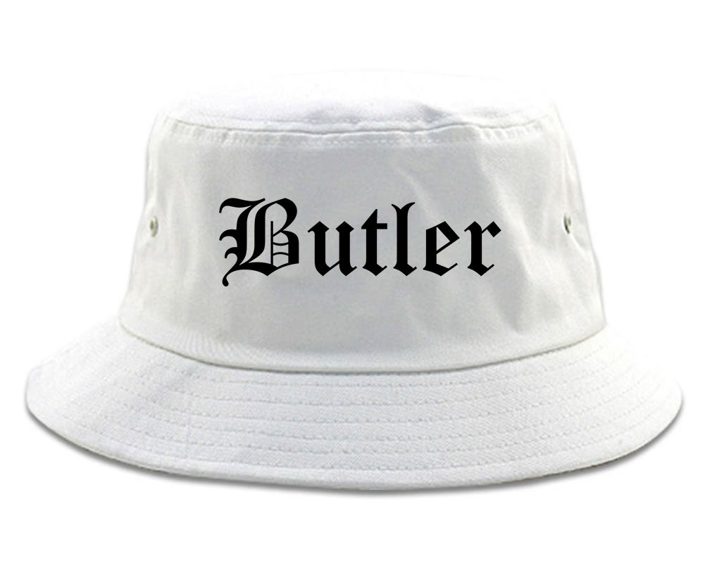 Butler New Jersey NJ Old English Mens Bucket Hat White