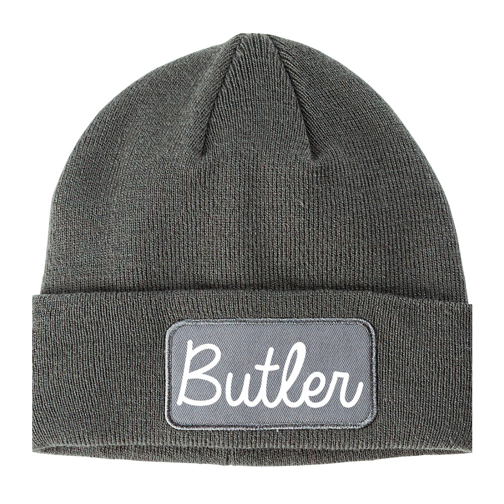 Butler Pennsylvania PA Script Mens Knit Beanie Hat Cap Grey