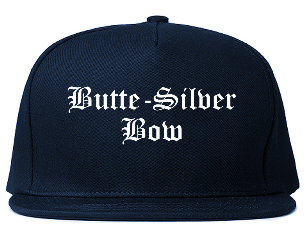 Butte Silver Bow Montana MT Old English Mens Snapback Hat Navy Blue