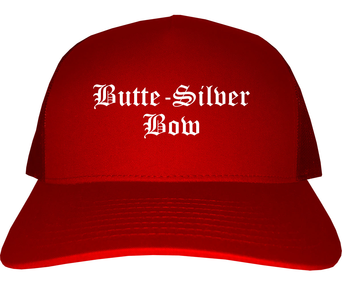 Butte Silver Bow Montana MT Old English Mens Trucker Hat Cap Red