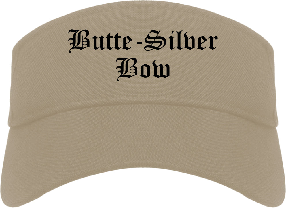 Butte Silver Bow Montana MT Old English Mens Visor Cap Hat Khaki