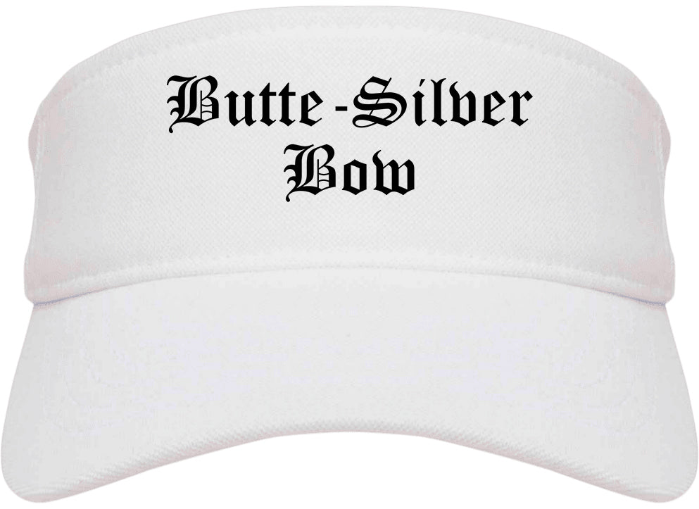 Butte Silver Bow Montana MT Old English Mens Visor Cap Hat White