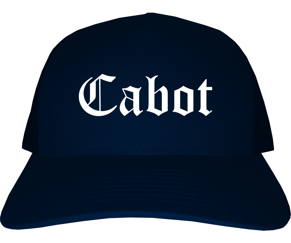 Cabot Arkansas AR Old English Mens Trucker Hat Cap Navy Blue