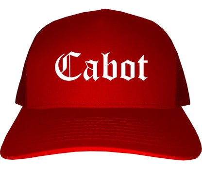 Cabot Arkansas AR Old English Mens Trucker Hat Cap Red