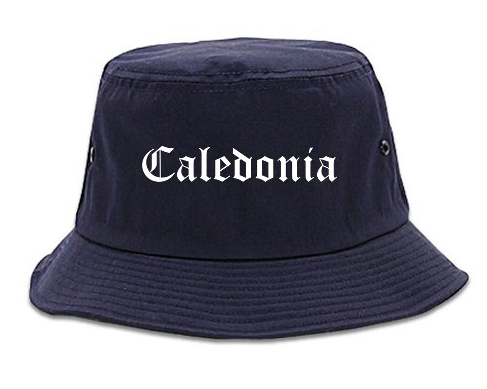 Caledonia Wisconsin WI Old English Mens Bucket Hat Navy Blue