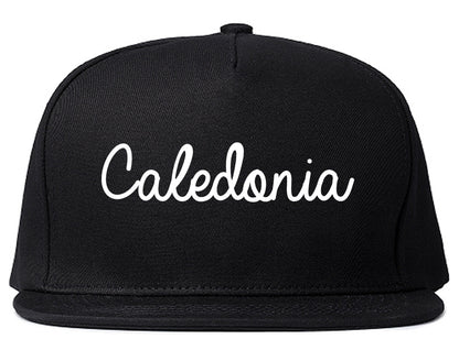 Caledonia Wisconsin WI Script Mens Snapback Hat Black
