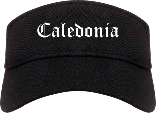 Caledonia Wisconsin WI Old English Mens Visor Cap Hat Black