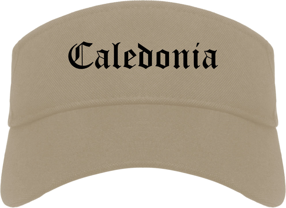 Caledonia Wisconsin WI Old English Mens Visor Cap Hat Khaki