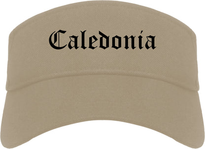Caledonia Wisconsin WI Old English Mens Visor Cap Hat Khaki