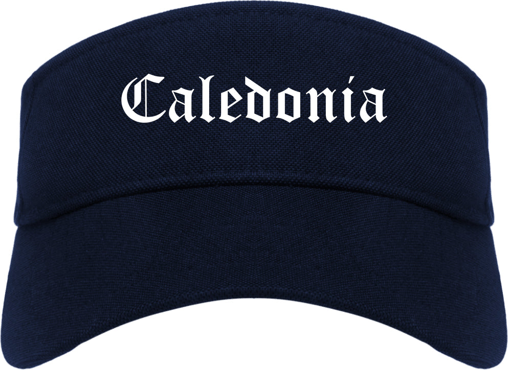 Caledonia Wisconsin WI Old English Mens Visor Cap Hat Navy Blue