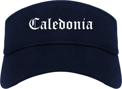 Caledonia Wisconsin WI Old English Mens Visor Cap Hat Navy Blue