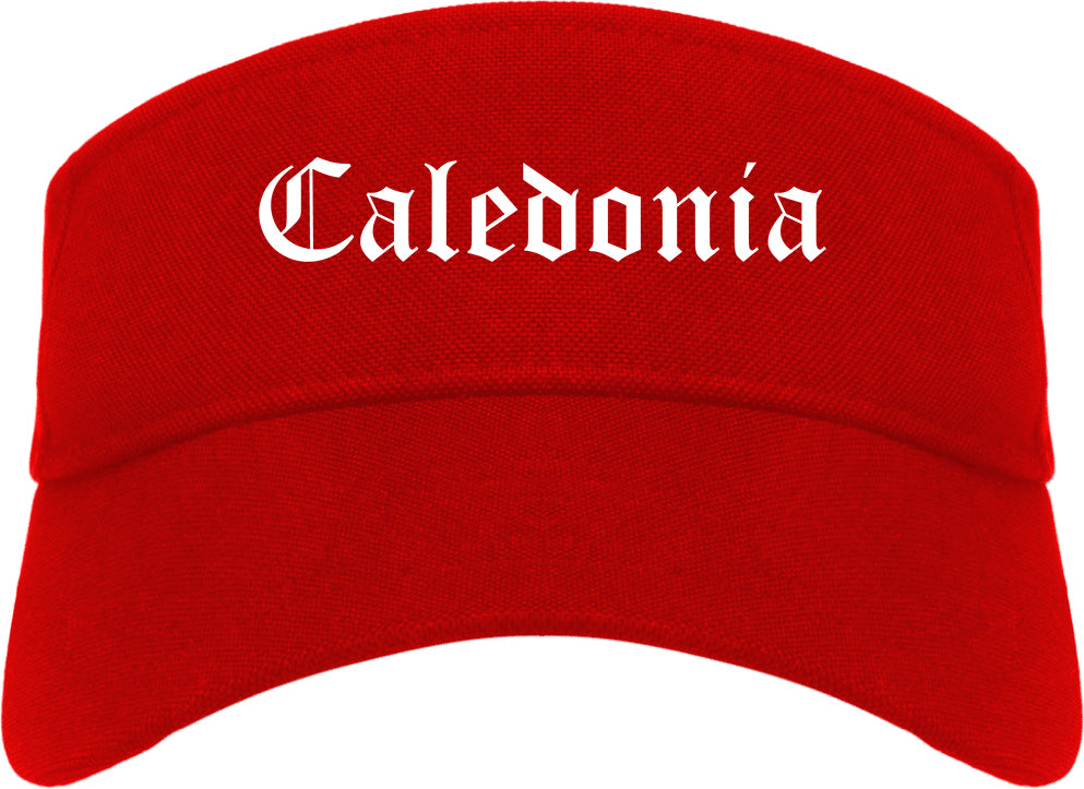 Caledonia Wisconsin WI Old English Mens Visor Cap Hat Red
