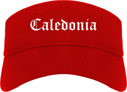 Caledonia Wisconsin WI Old English Mens Visor Cap Hat Red
