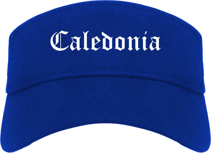 Caledonia Wisconsin WI Old English Mens Visor Cap Hat Royal Blue