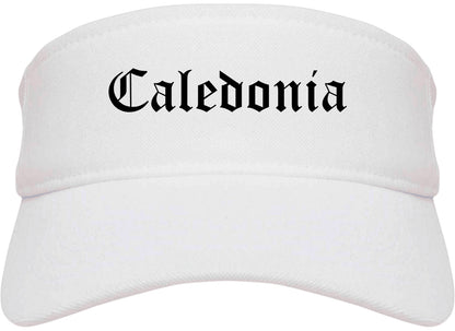 Caledonia Wisconsin WI Old English Mens Visor Cap Hat White