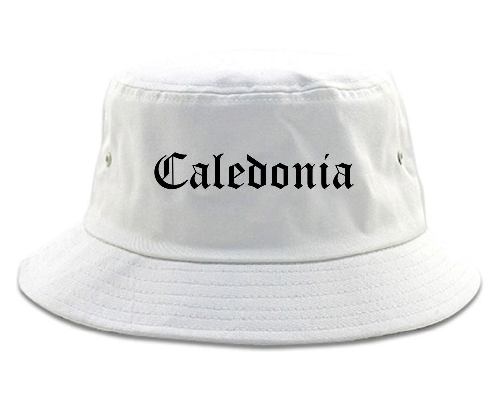 Caledonia Wisconsin WI Old English Mens Bucket Hat White