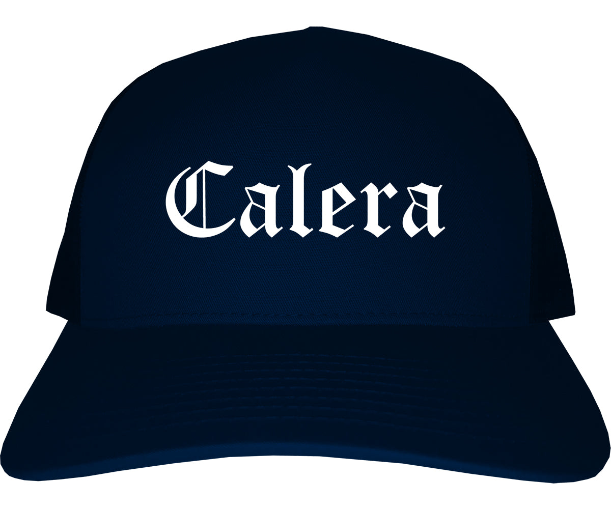 Calera Alabama AL Old English Mens Trucker Hat Cap Navy Blue