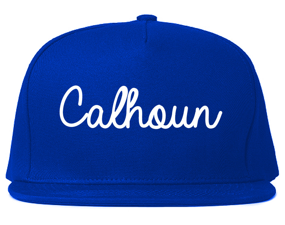 Calhoun Georgia GA Script Mens Snapback Hat Royal Blue