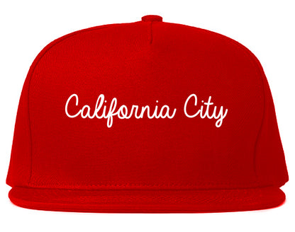 California City California CA Script Mens Snapback Hat Red
