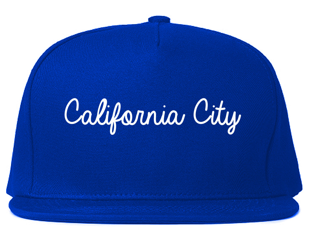 California City California CA Script Mens Snapback Hat Royal Blue