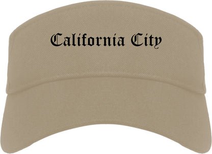 California City California CA Old English Mens Visor Cap Hat Khaki