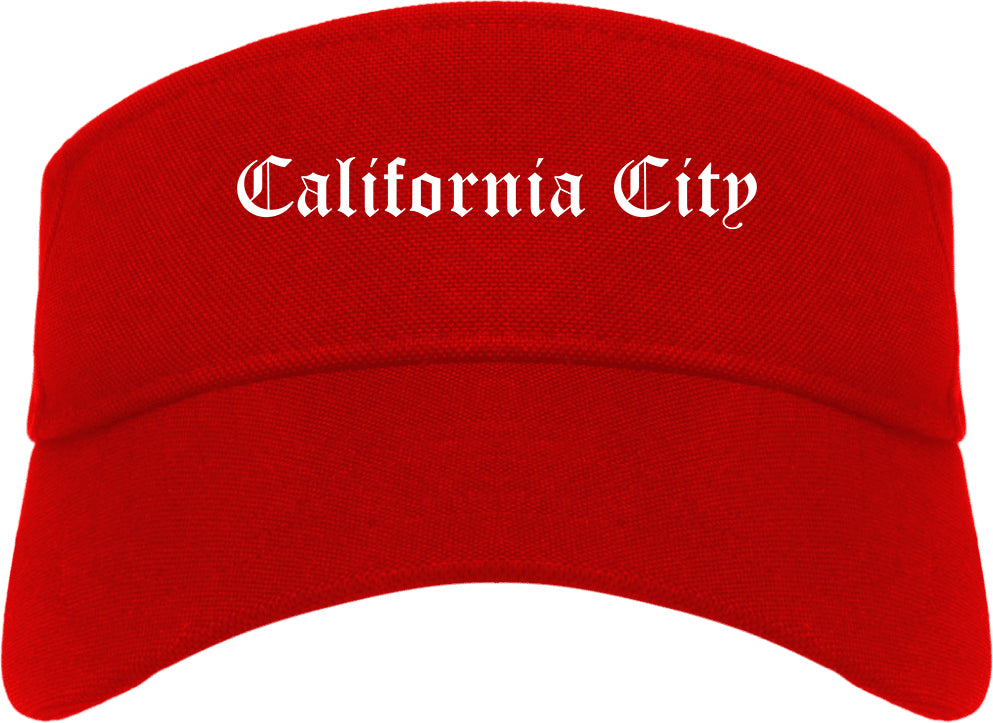 California City California CA Old English Mens Visor Cap Hat Red