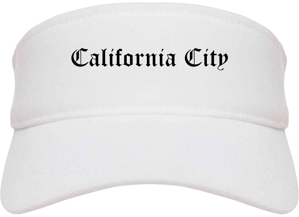 California City California CA Old English Mens Visor Cap Hat White