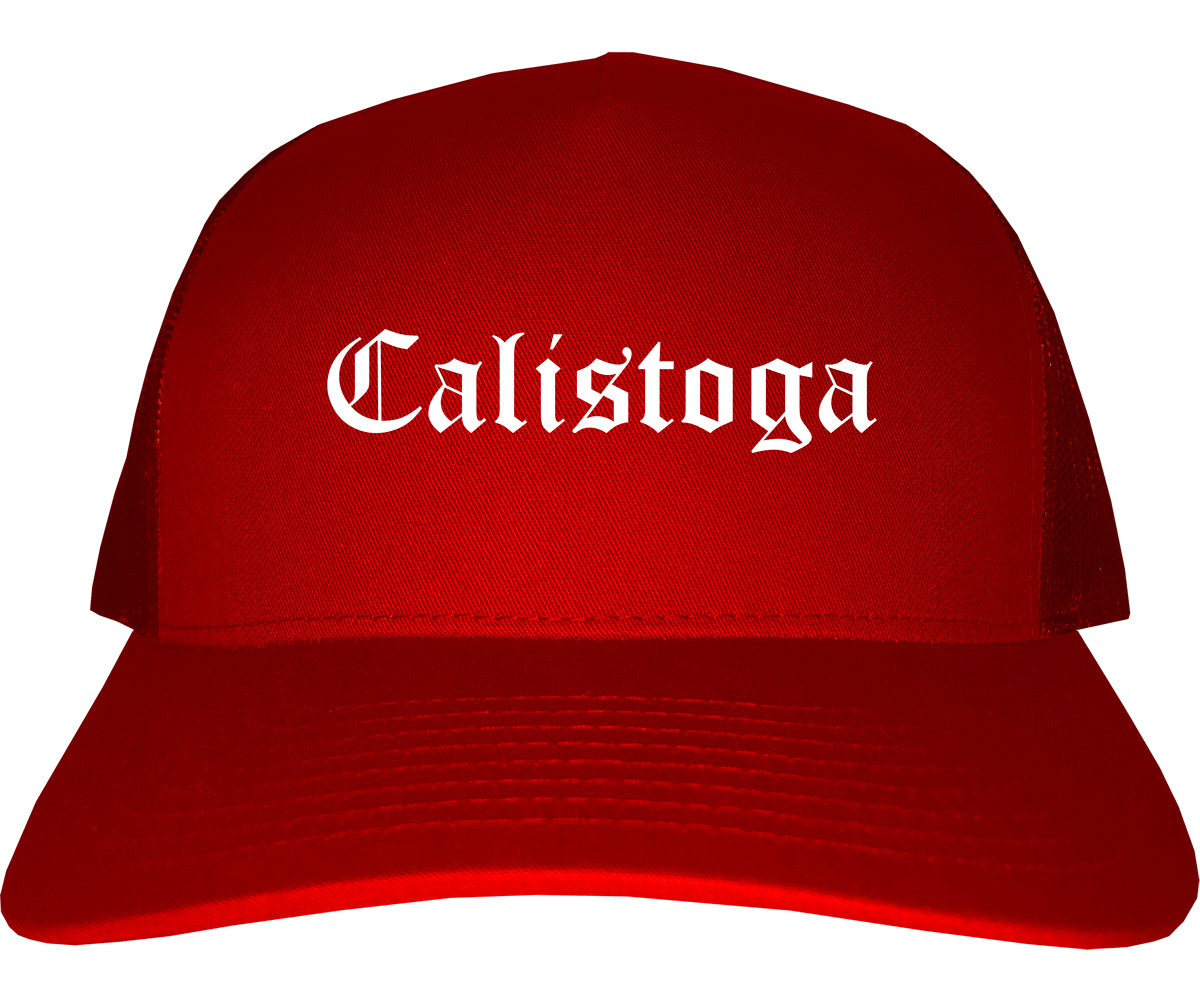 Calistoga California CA Old English Mens Trucker Hat Cap Red