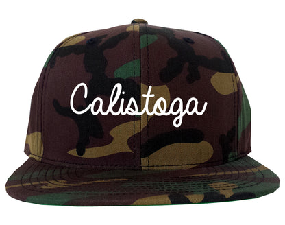 Calistoga California CA Script Mens Snapback Hat Army Camo