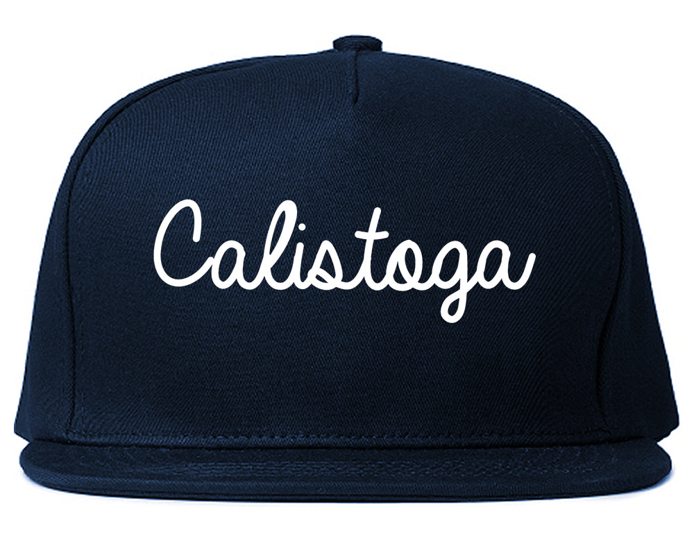 Calistoga California CA Script Mens Snapback Hat Navy Blue