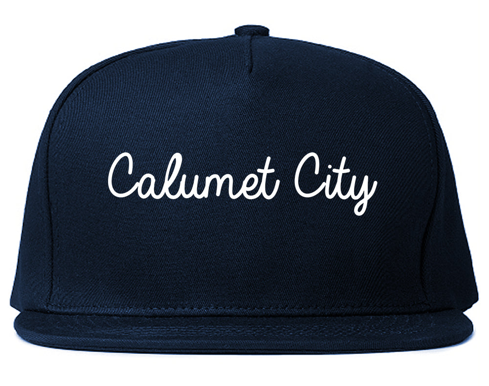 Calumet City Illinois IL Script Mens Snapback Hat Navy Blue