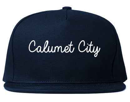 Calumet City Illinois IL Script Mens Snapback Hat Navy Blue
