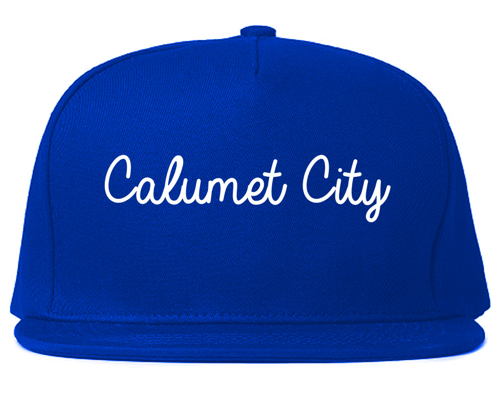 Calumet City Illinois IL Script Mens Snapback Hat Royal Blue