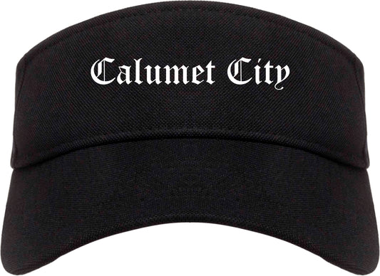 Calumet City Illinois IL Old English Mens Visor Cap Hat Black