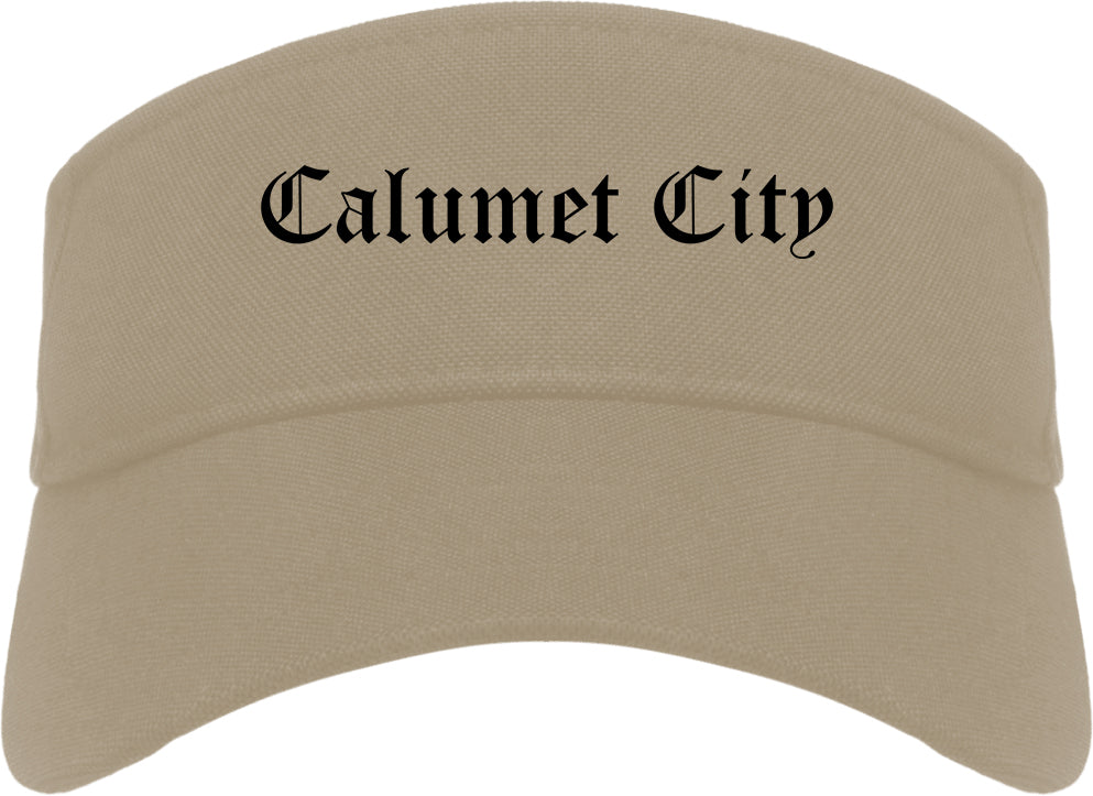 Calumet City Illinois IL Old English Mens Visor Cap Hat Khaki