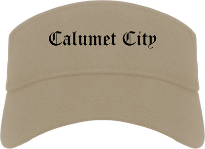 Calumet City Illinois IL Old English Mens Visor Cap Hat Khaki