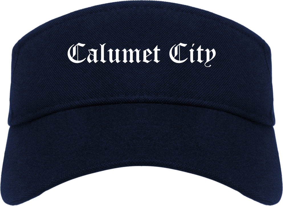 Calumet City Illinois IL Old English Mens Visor Cap Hat Navy Blue