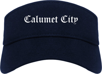Calumet City Illinois IL Old English Mens Visor Cap Hat Navy Blue