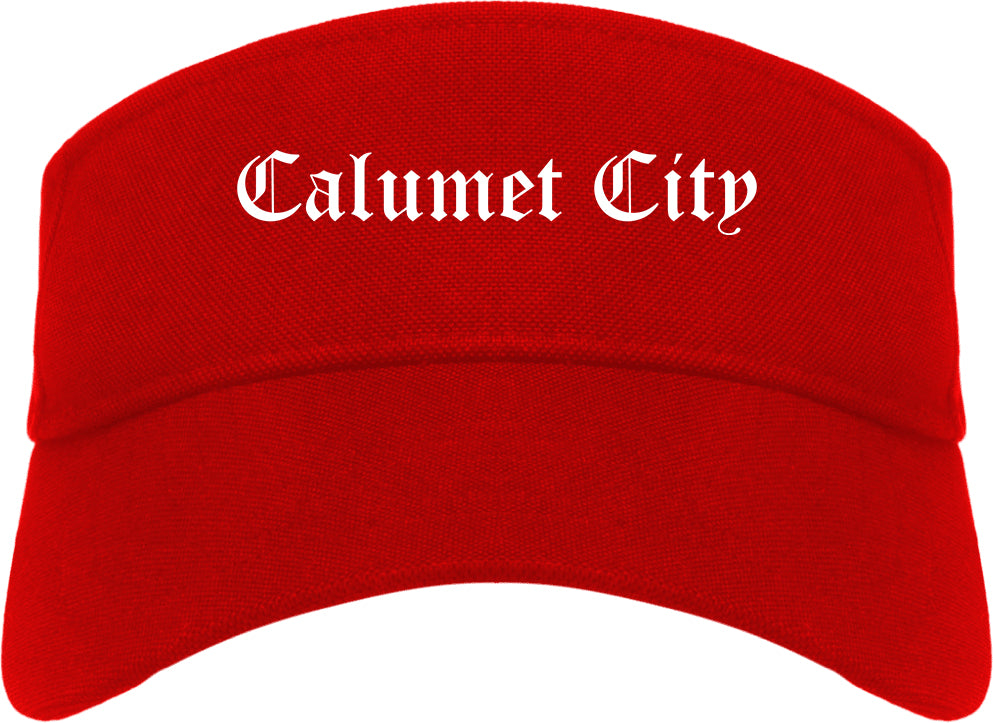 Calumet City Illinois IL Old English Mens Visor Cap Hat Red