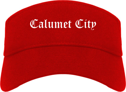 Calumet City Illinois IL Old English Mens Visor Cap Hat Red
