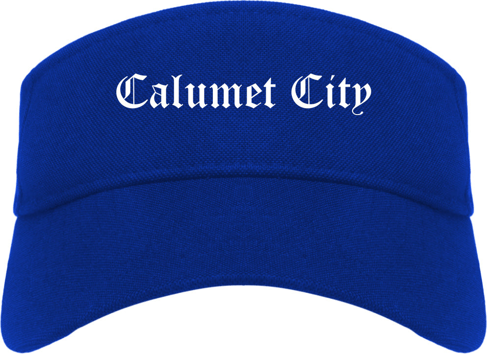 Calumet City Illinois IL Old English Mens Visor Cap Hat Royal Blue