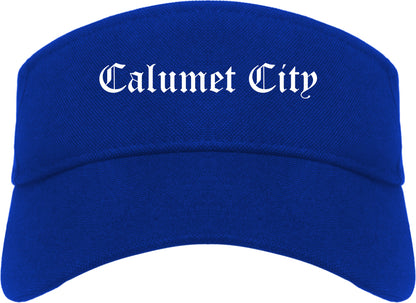 Calumet City Illinois IL Old English Mens Visor Cap Hat Royal Blue
